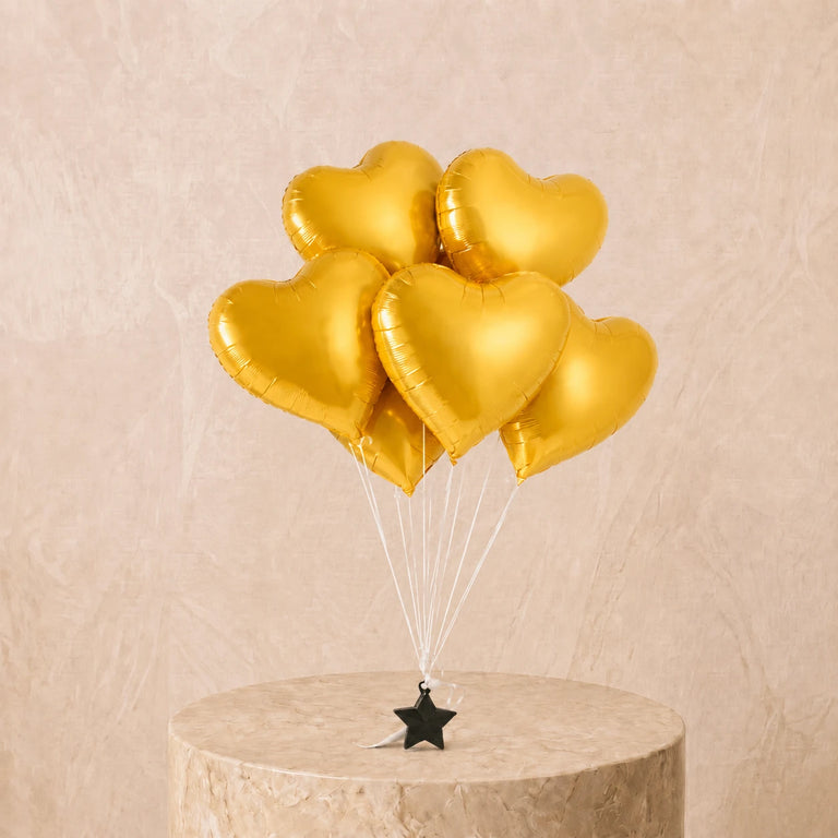 6 Gold Heart Balloon Set