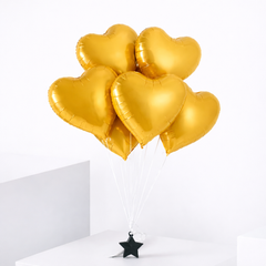 6 Gold Heart Balloon Set