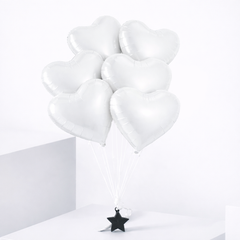 6 White Heart Balloon Set