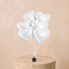6 White Heart Balloon Set