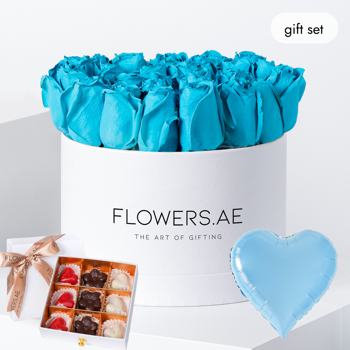 Father's Day Tiffany Blue Roses Hatbox (Gift Set)