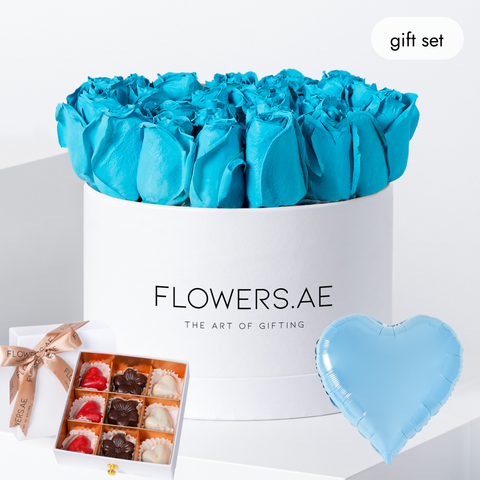 Father's Day Tiffany Blue Roses Hatbox (Gift Set)