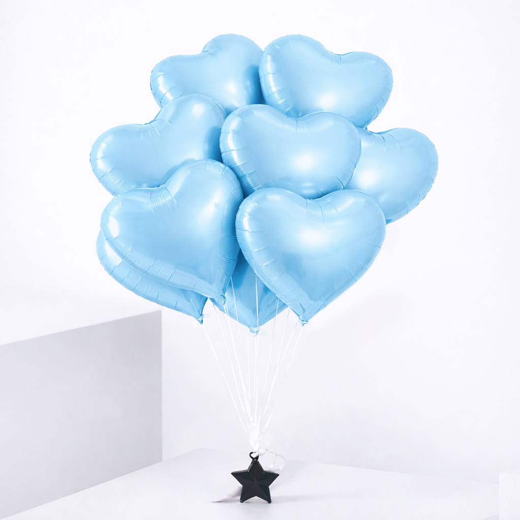 9 Light Blue Heart Balloon Set