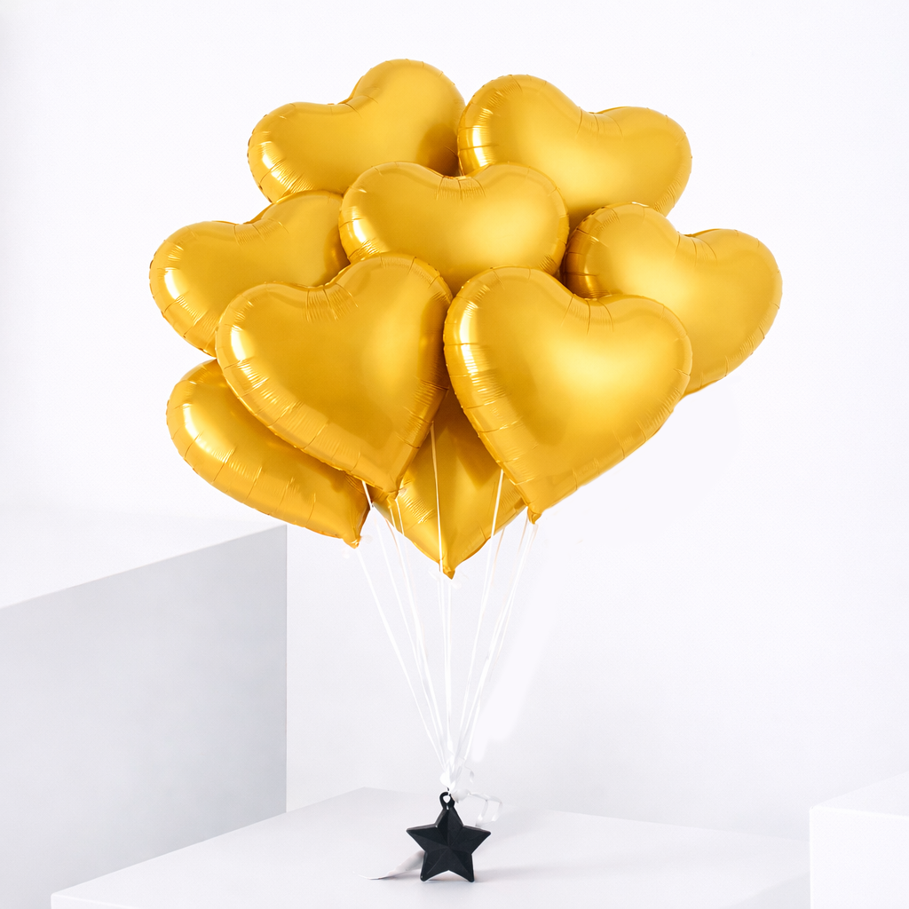 9 Gold Heart Balloon Set