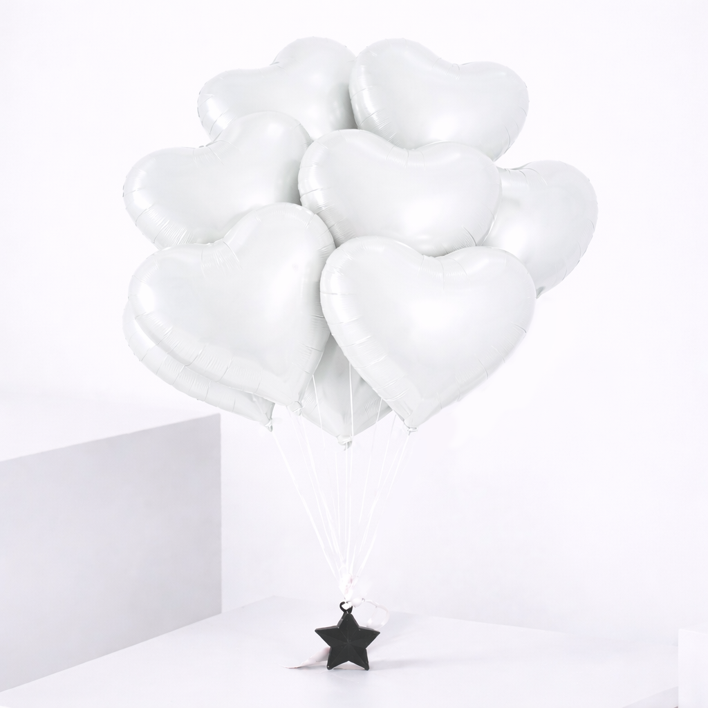 9 White Heart Balloon Set