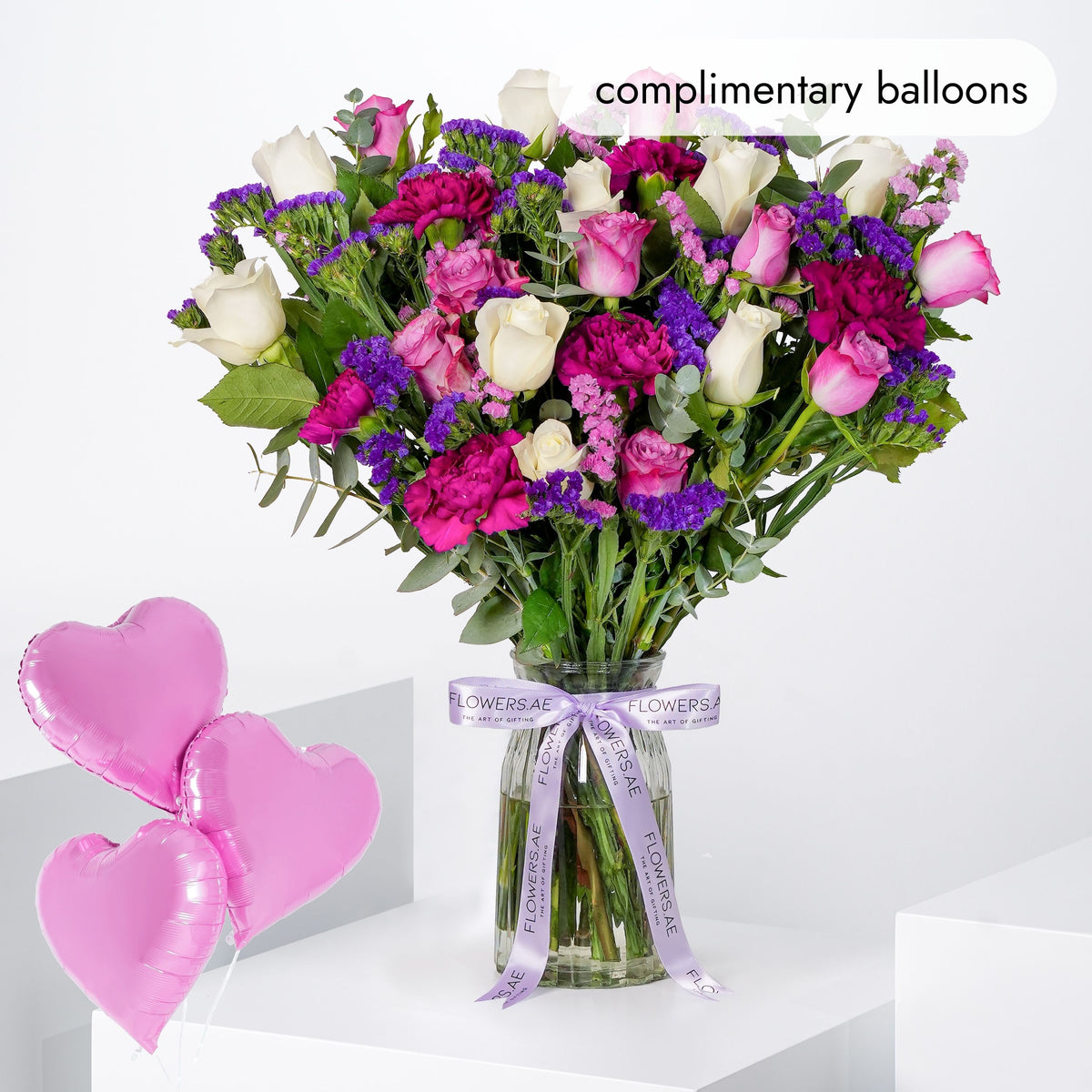 Lavender Floral Glass Vase (Complimentary balloons)