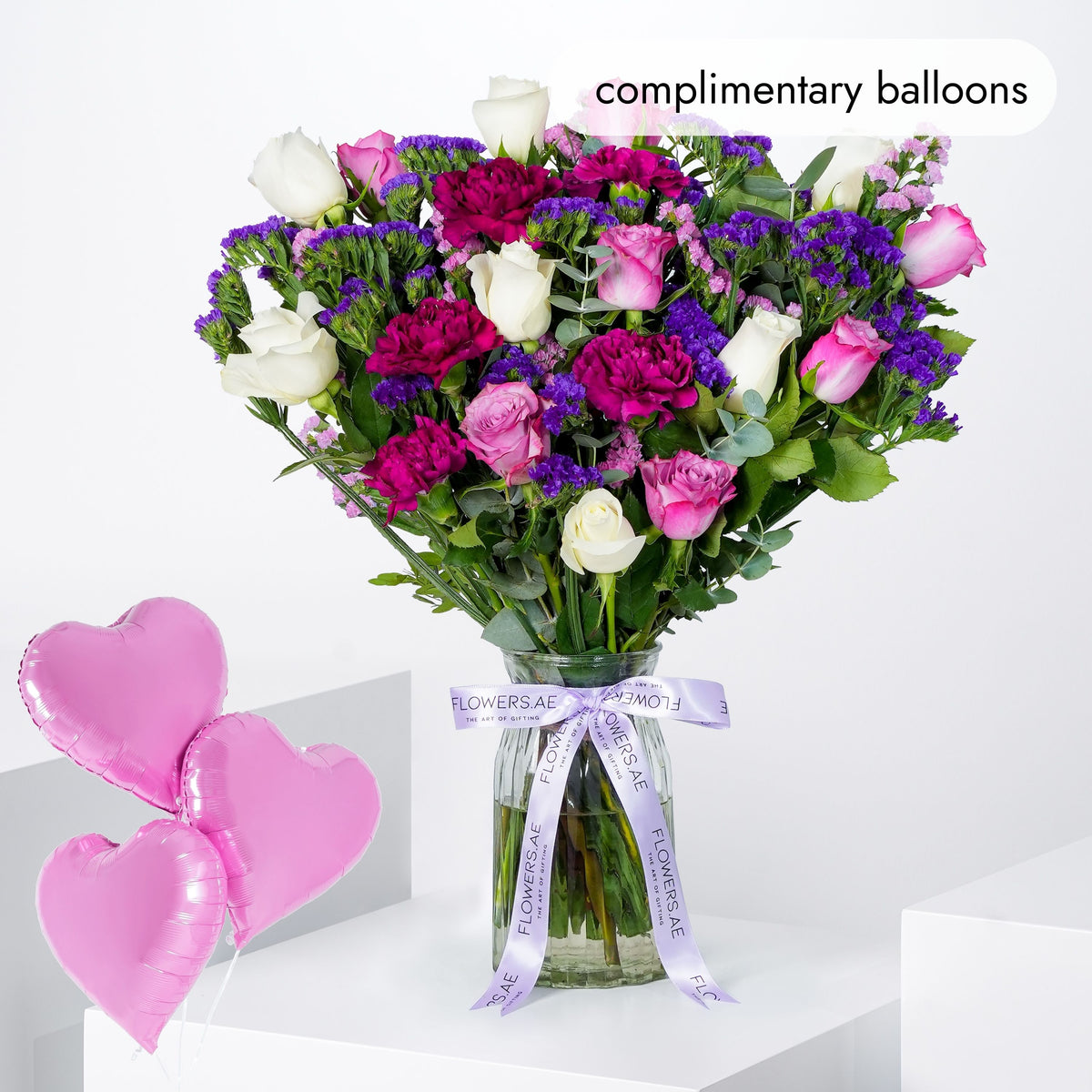 Lavender Floral Glass Vase (Complimentary balloons)