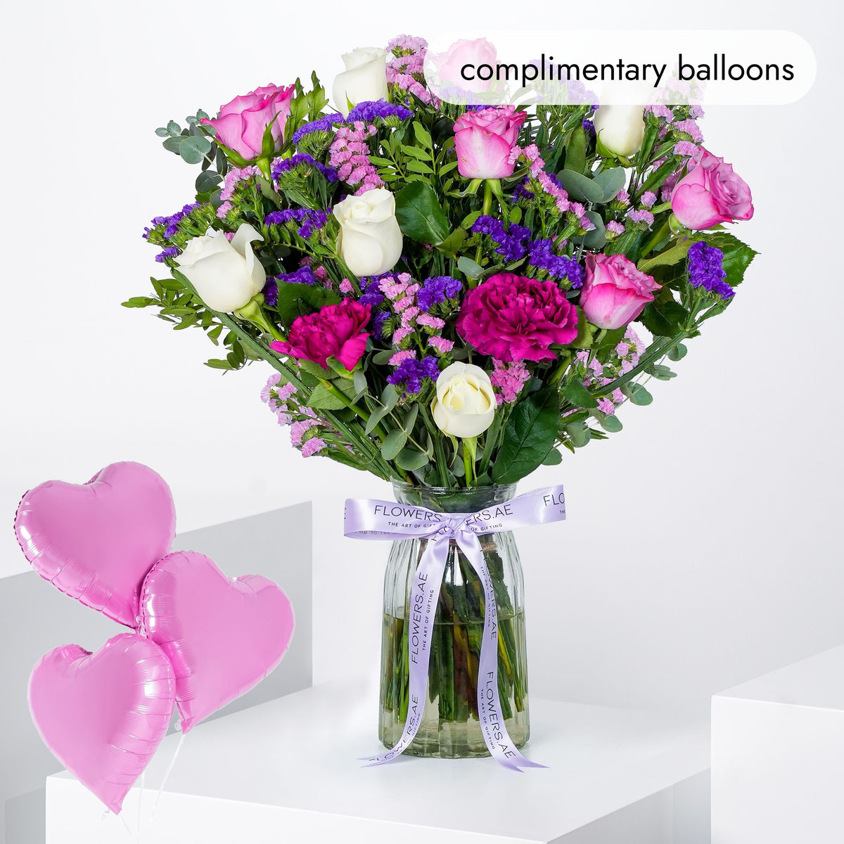 Lavender Floral Glass Vase (Complimentary balloons)