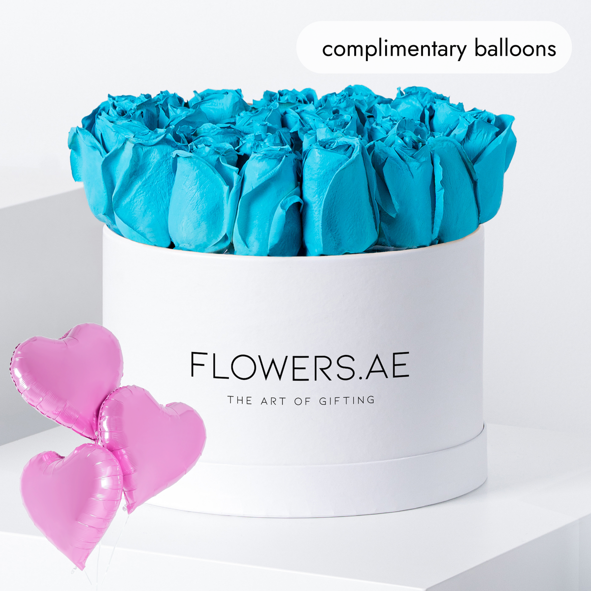 Tiffany Blue Roses Hatbox (Complimentary balloons)