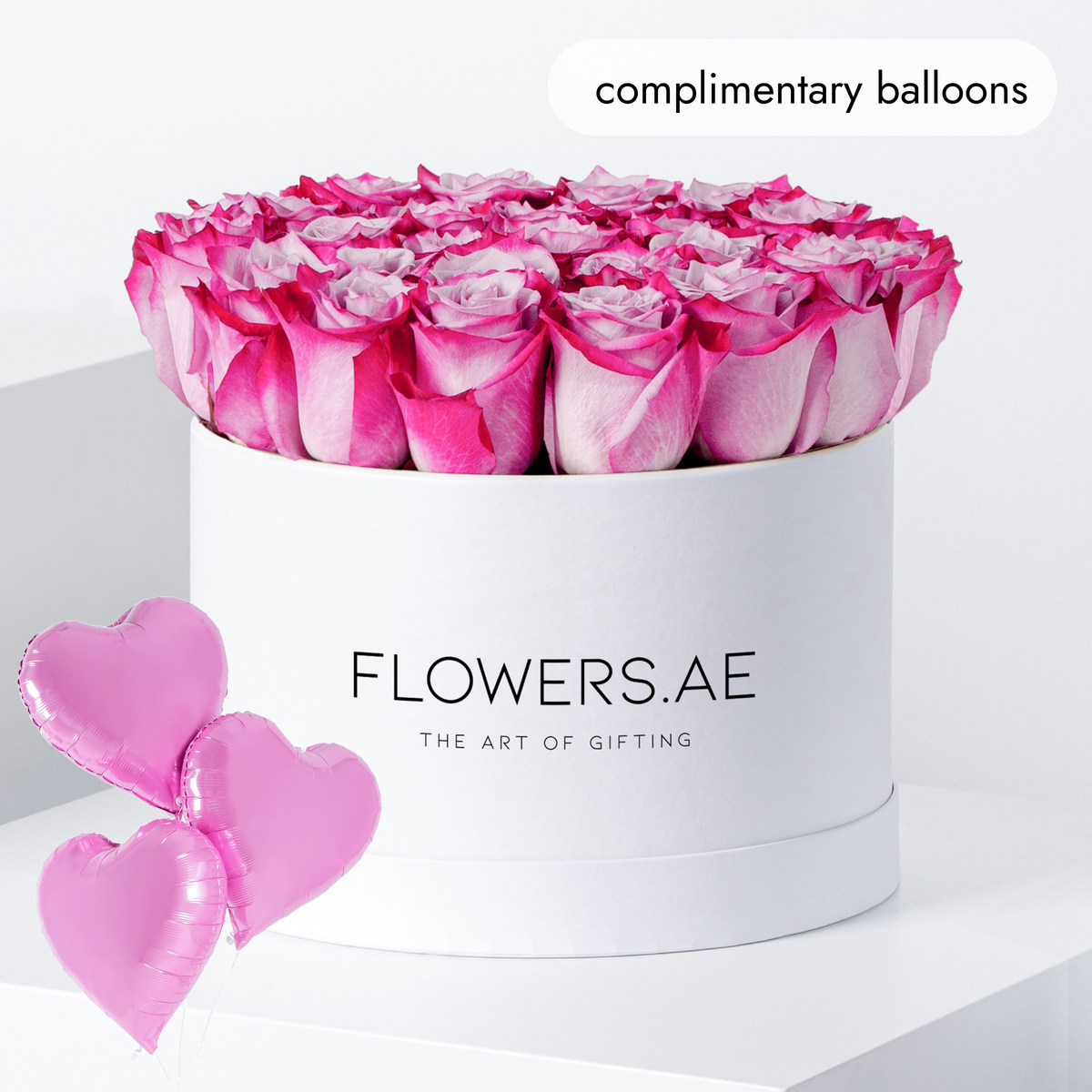 Purple Roses Hatbox (Complimentary balloons)
