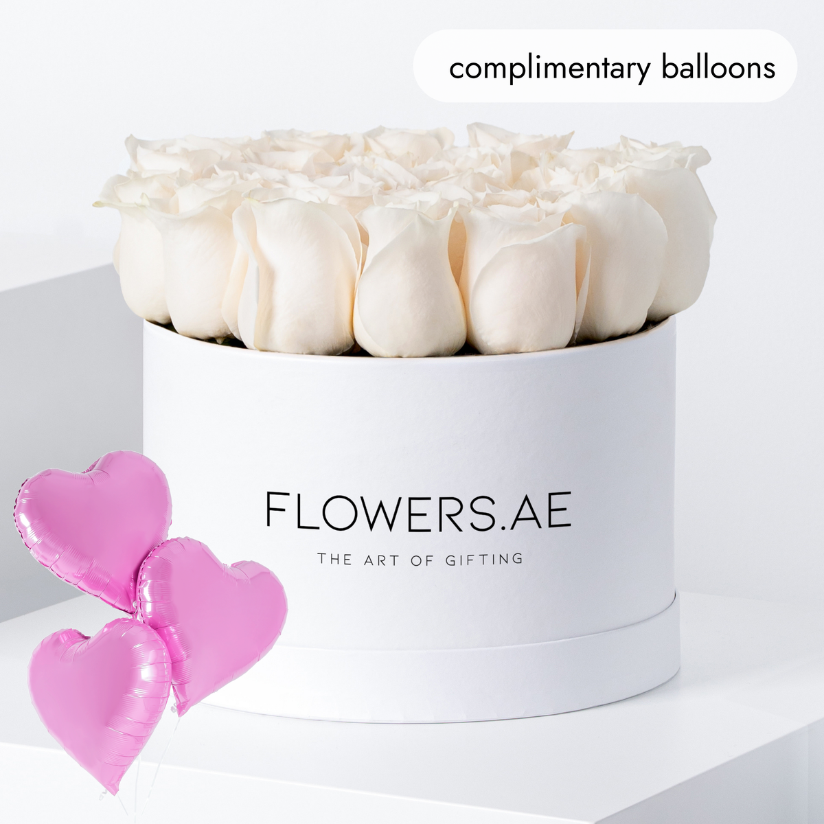 White Roses Hatbox (Complimentary balloons)