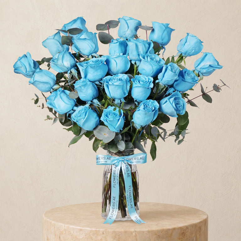 25 Tiffany Blue Roses Vase