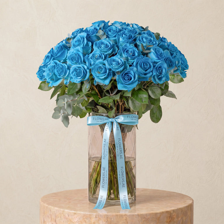 50 Tiffany Blue Roses Vase