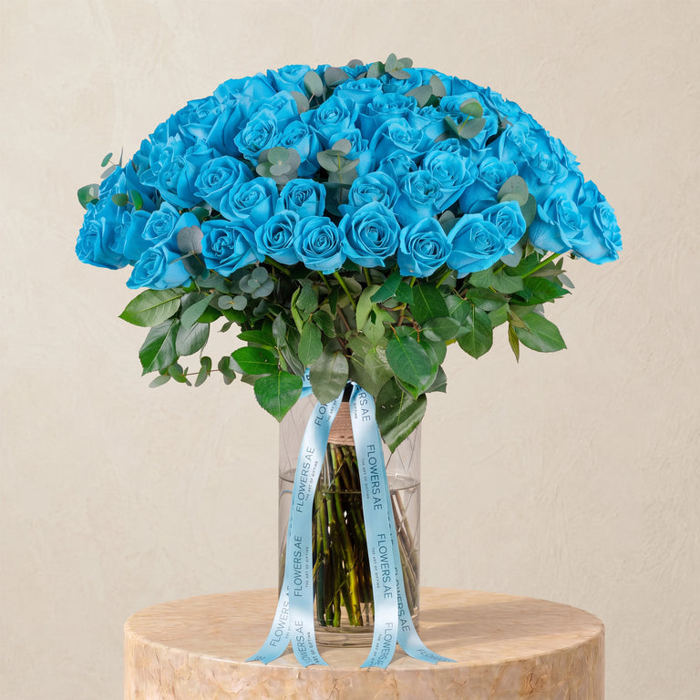 100 Tiffany Blue Roses Vase
