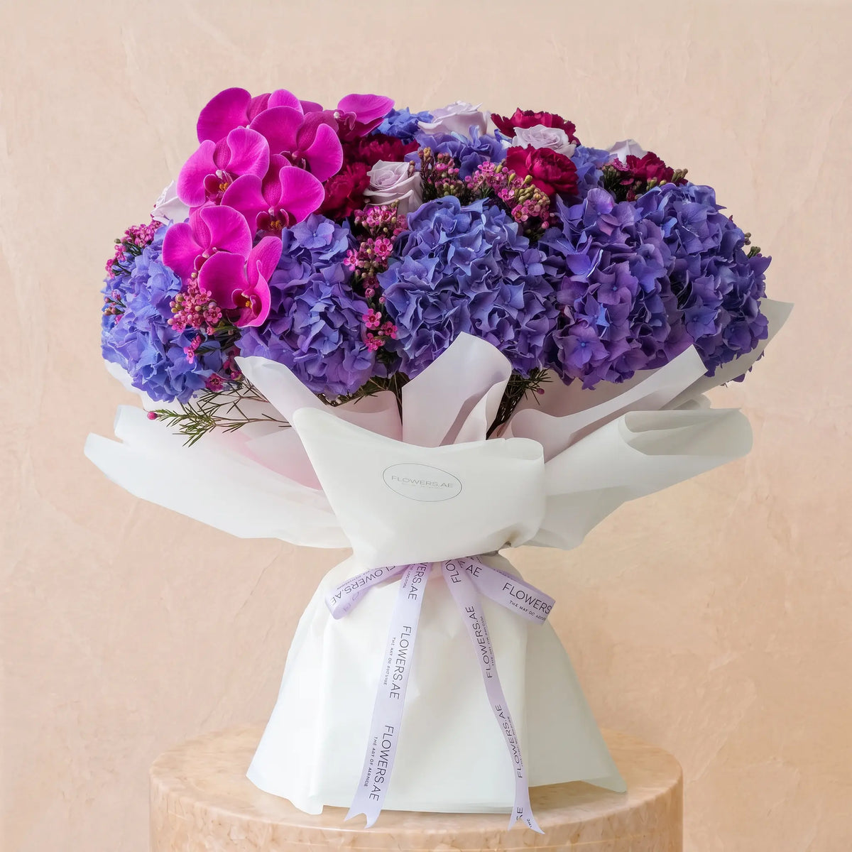 Blue Hydrangea with Purple Orchid