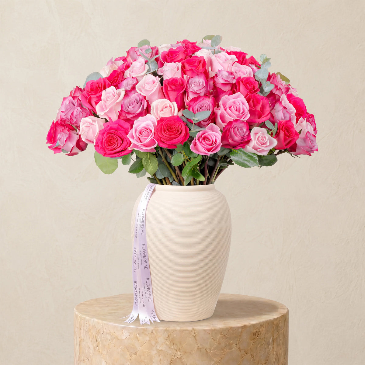100 Blush Roses Vase