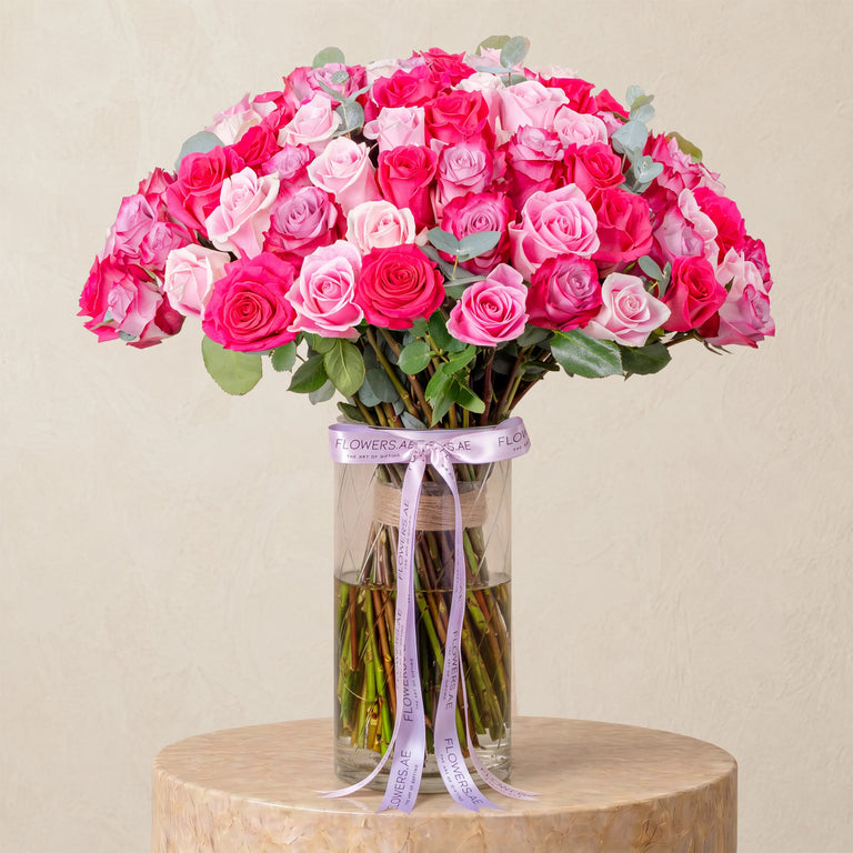 100 Blush Roses Vase