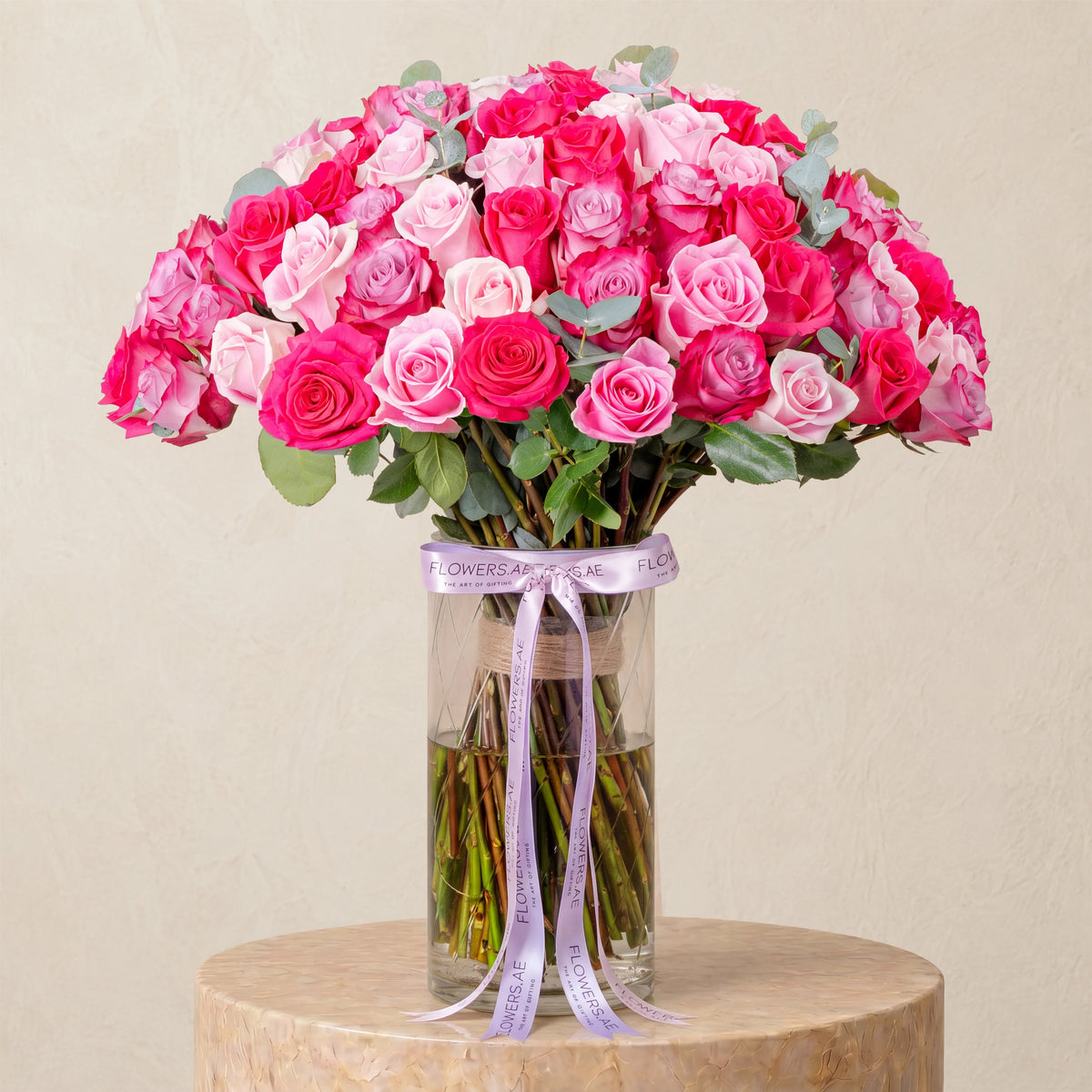 100 Blush Roses Vase