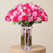 100 Blush Roses Vase