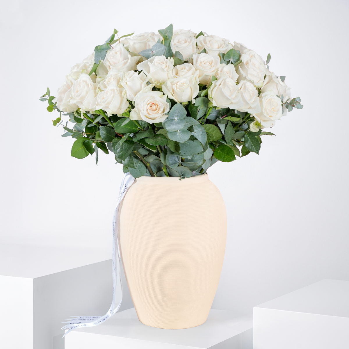 50 White Roses Vase