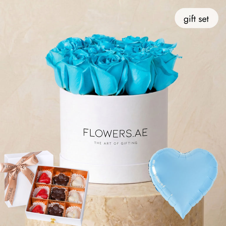 Father's Day Petite Tiffany Blue Roses Hatbox (Gift Set)