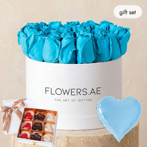 Father's Day Tiffany Blue Roses Hatbox (Gift Set)