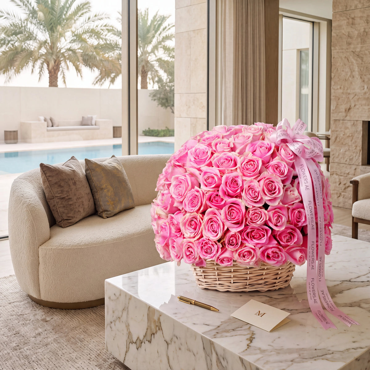 100 Pink Roses Basket