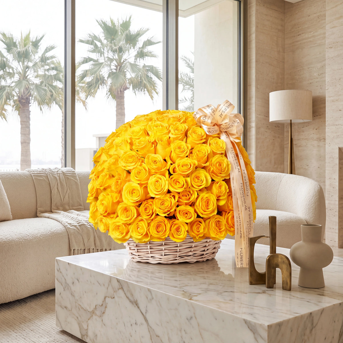 100 Yellow Roses Basket