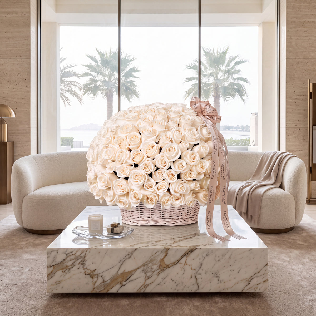 200 White Roses Basket