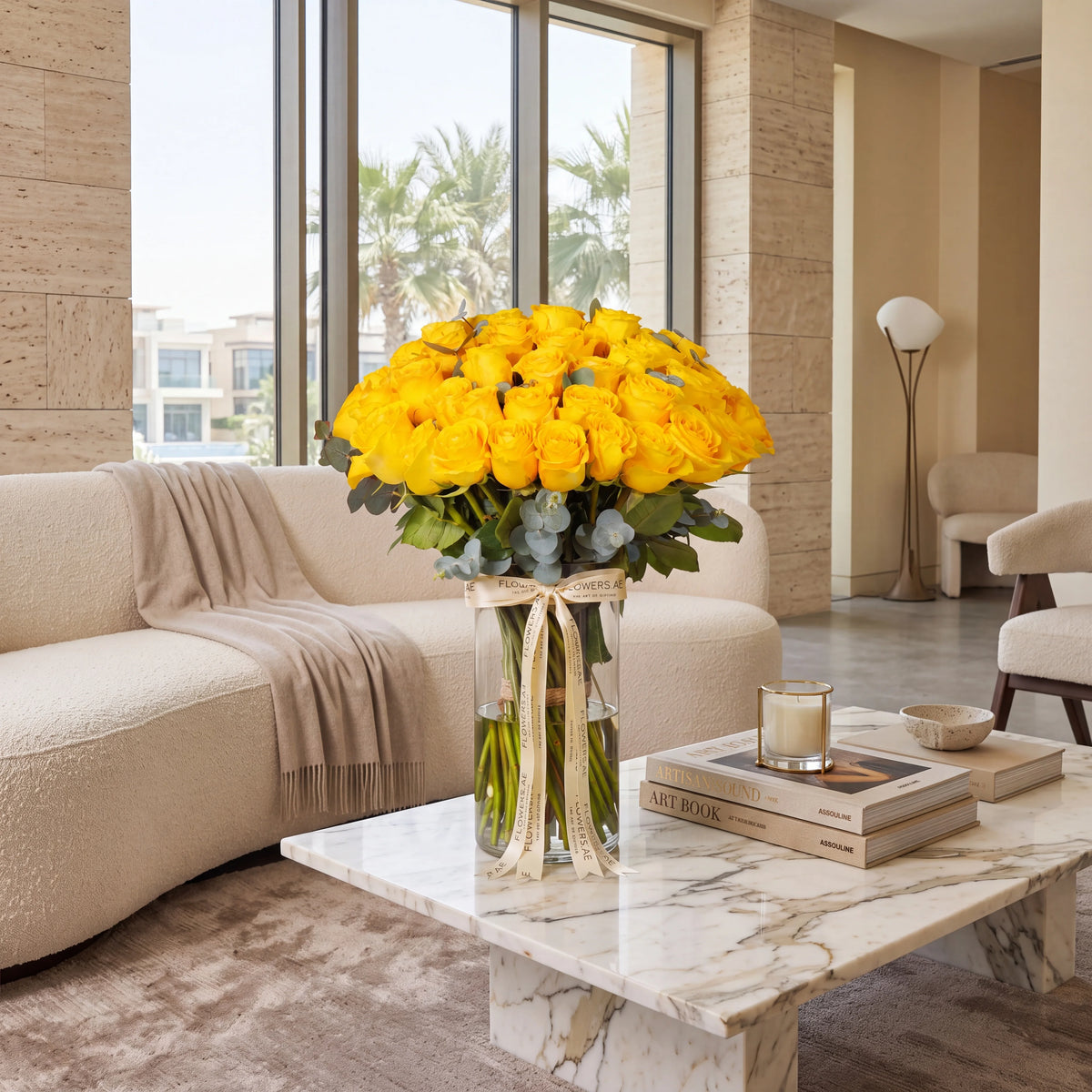 50 Yellow Roses Vase