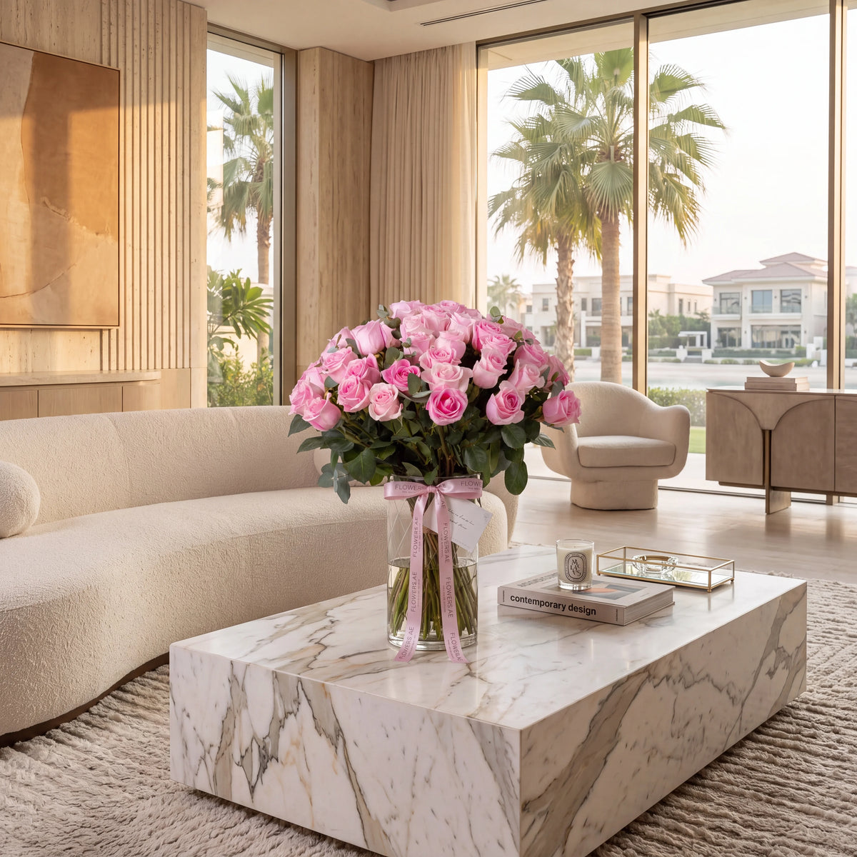 50 Pink Roses Vase