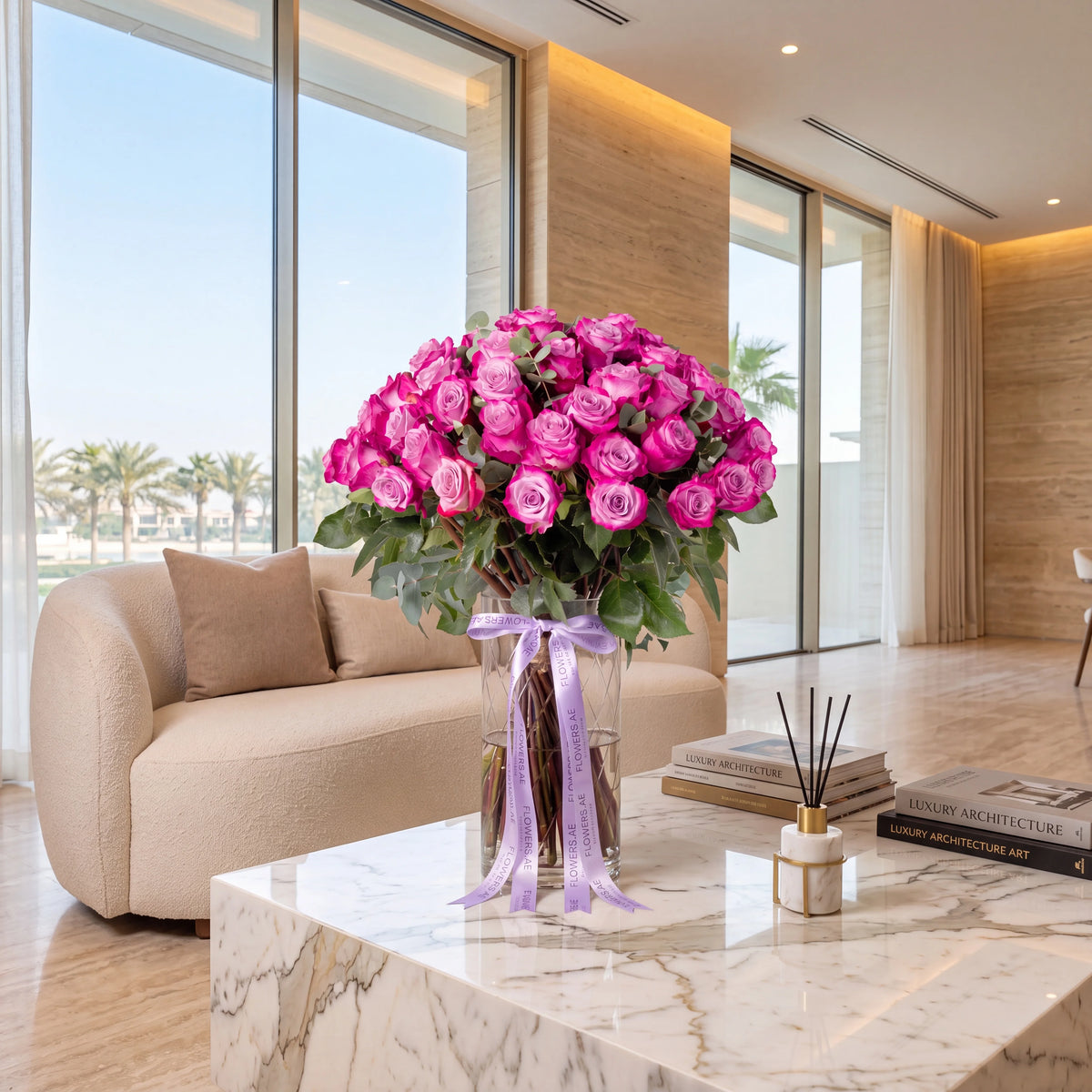 50 Purple Roses Vase