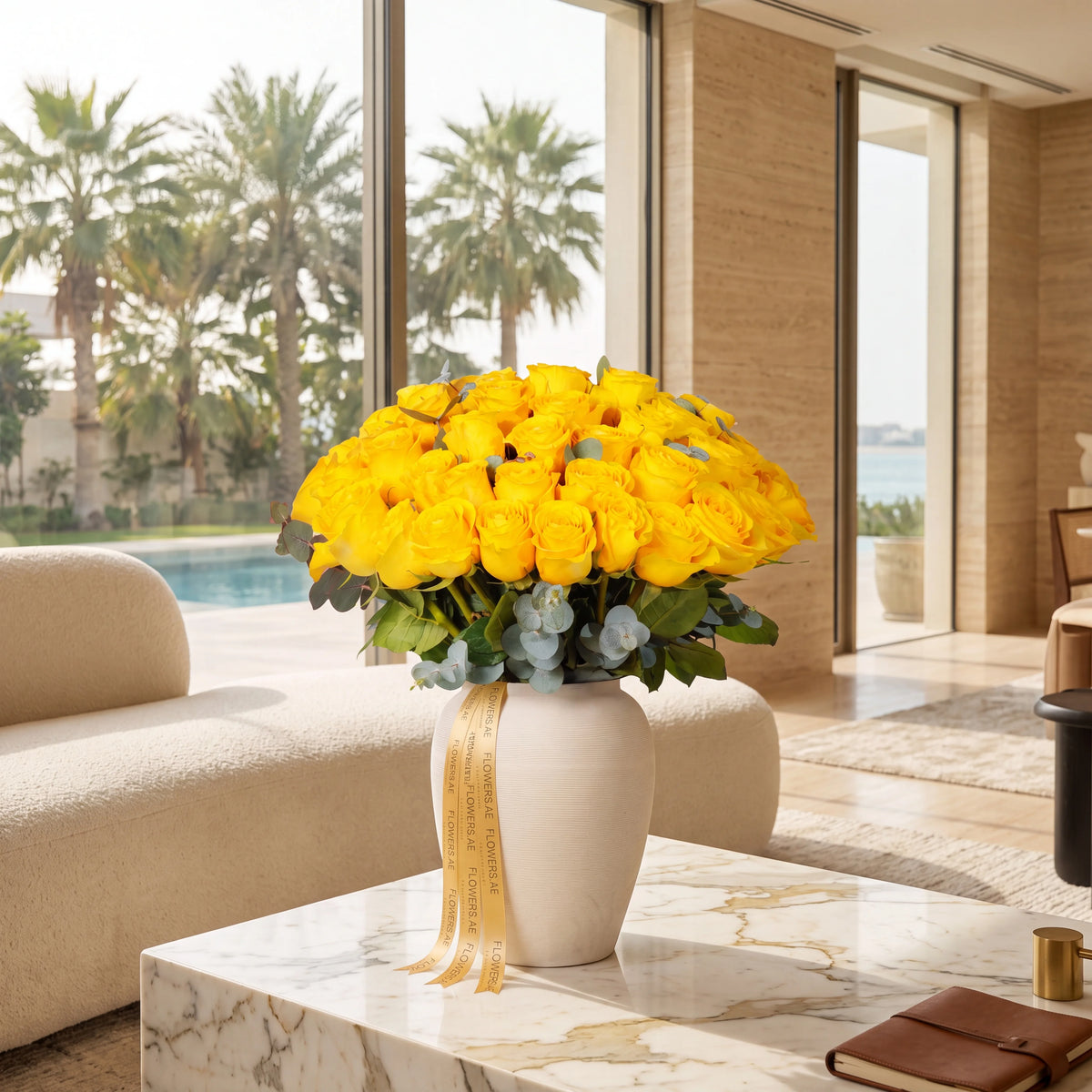 50 Yellow Roses Vase
