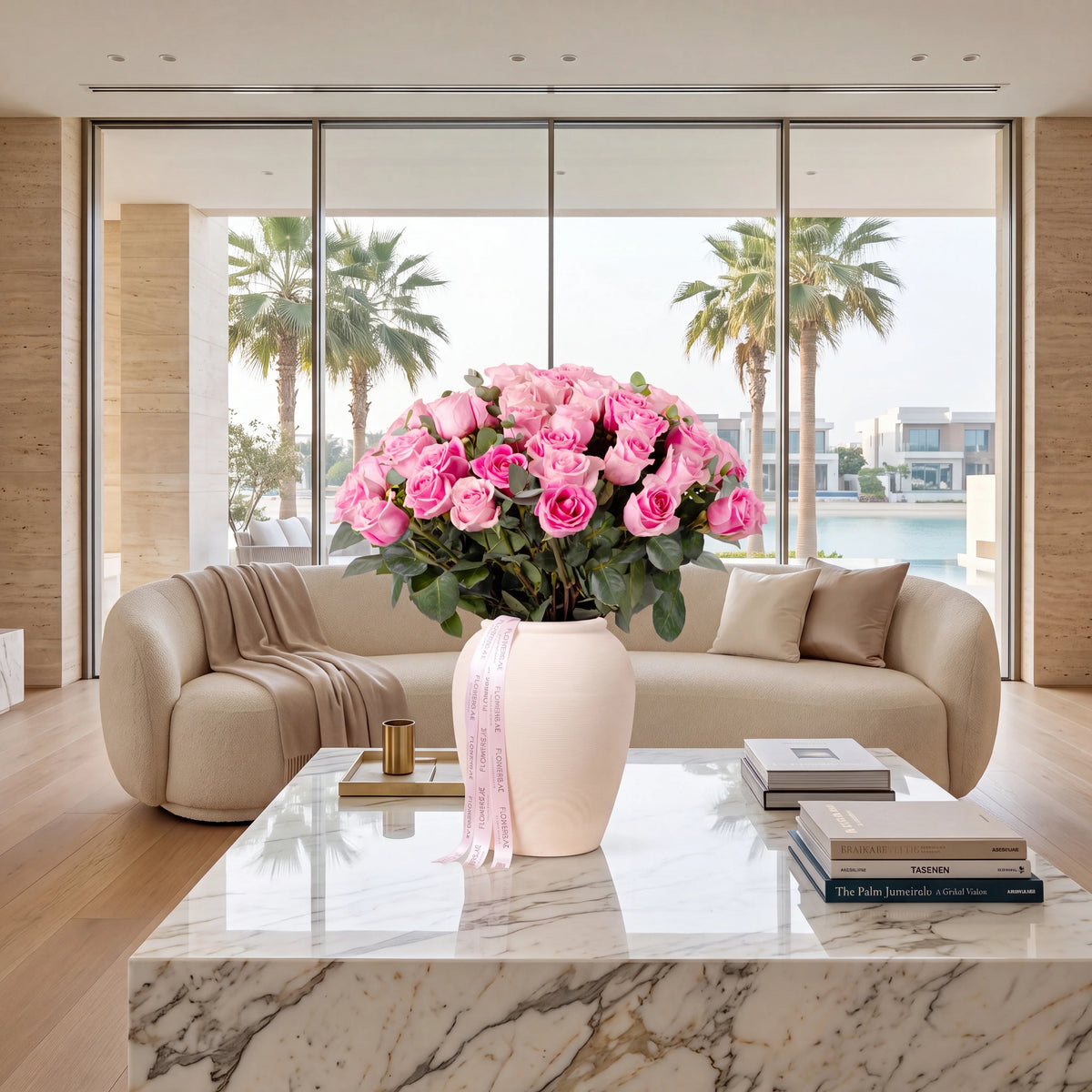 50 Pink Roses Vase