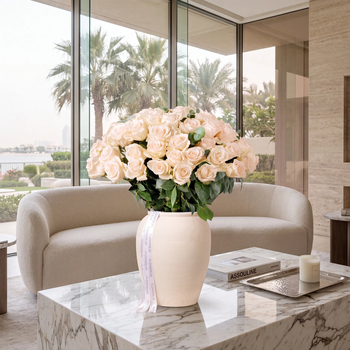 50 White Roses Vase