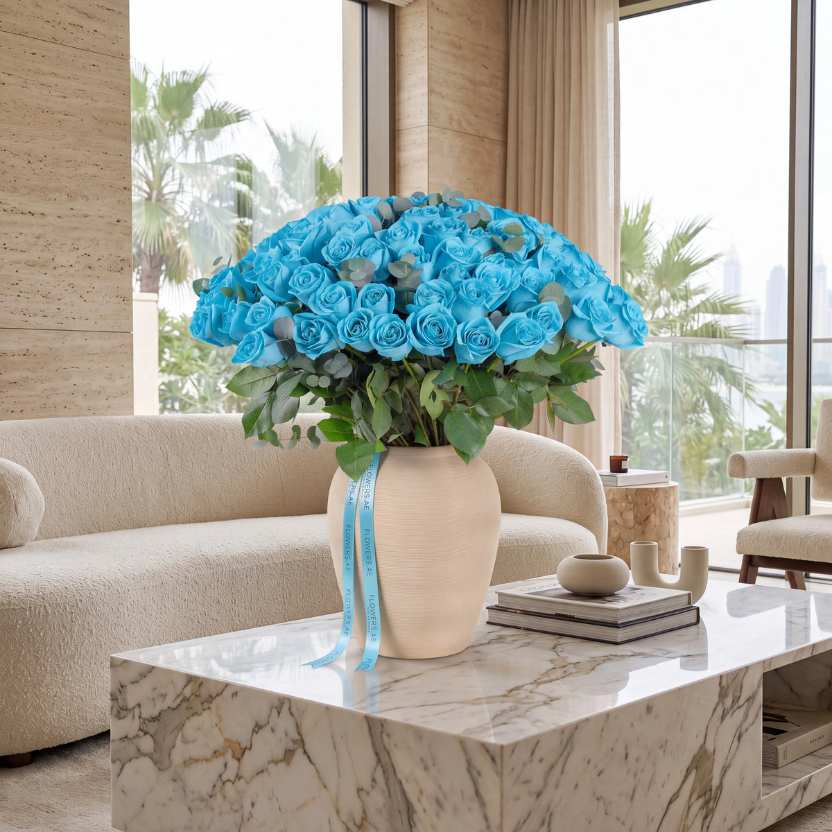 100 Tiffany Blue Roses Vase