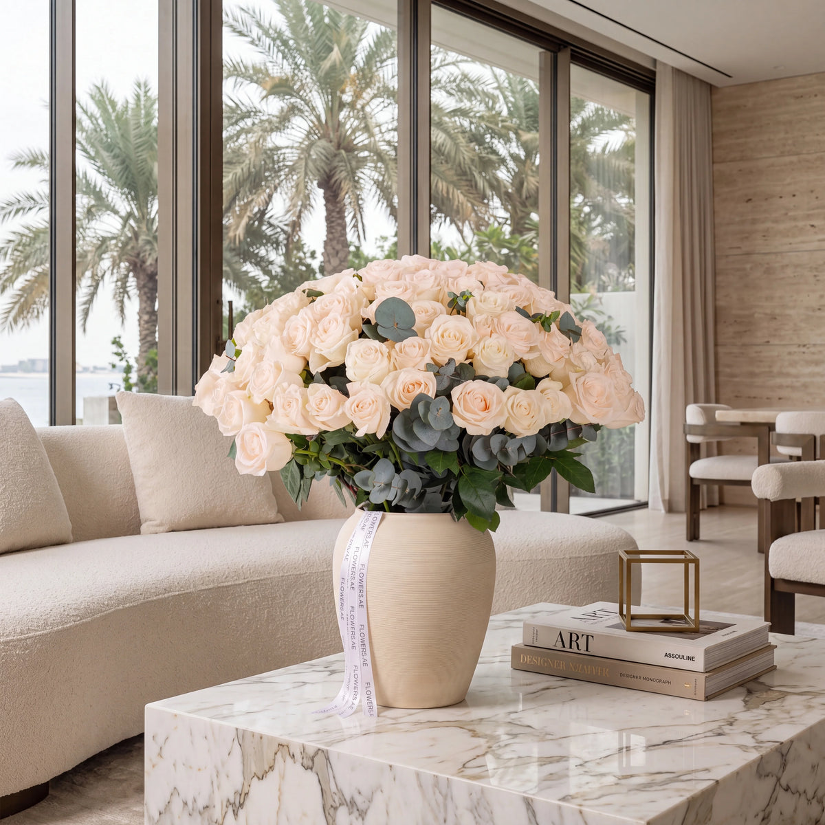 100 White Roses Vase