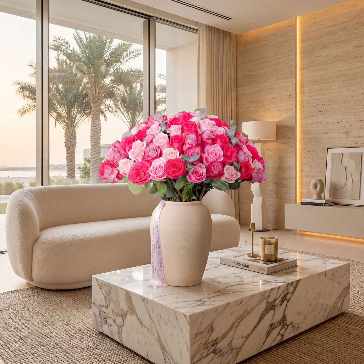 100 Blush Roses Vase