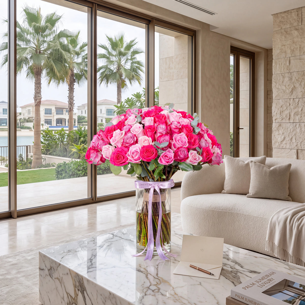 100 Blush Roses Vase
