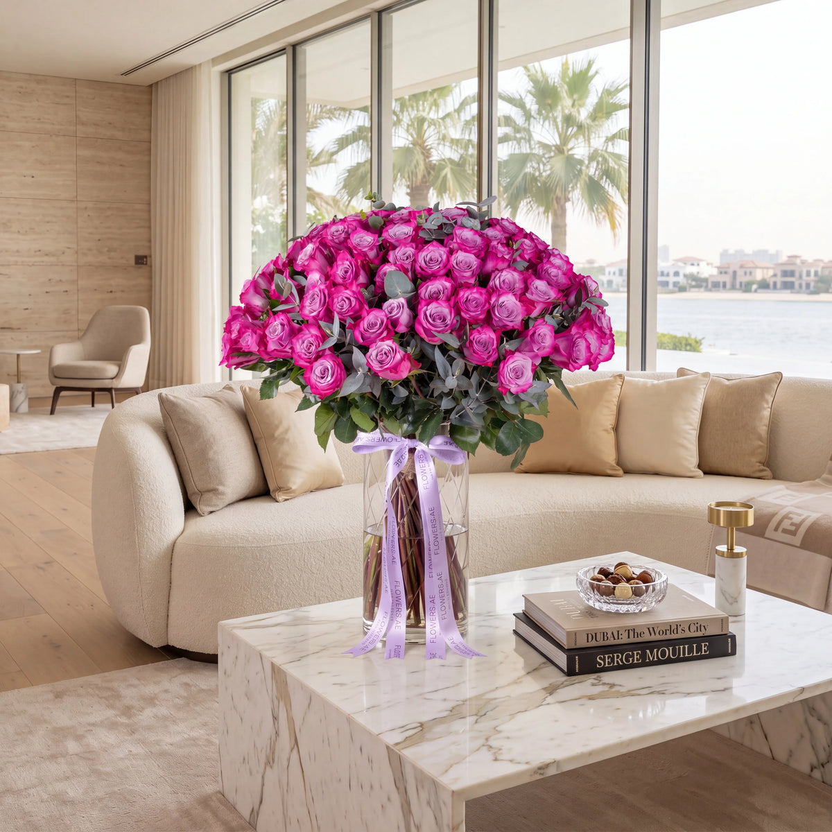 100 Purple Roses Vase