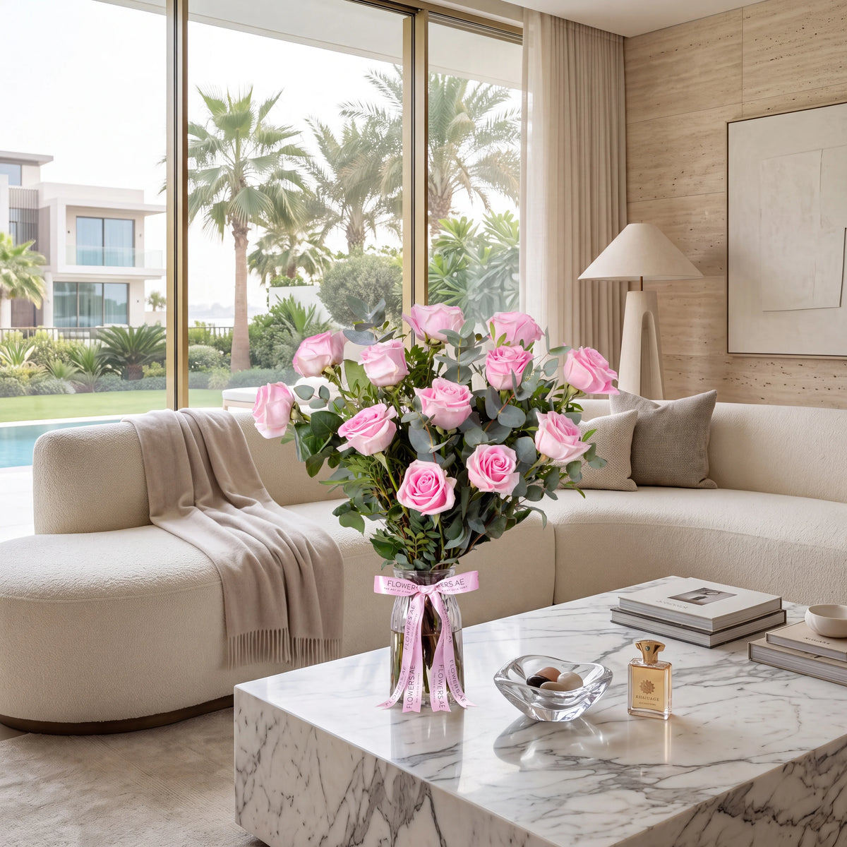 12 Pink Roses Vase