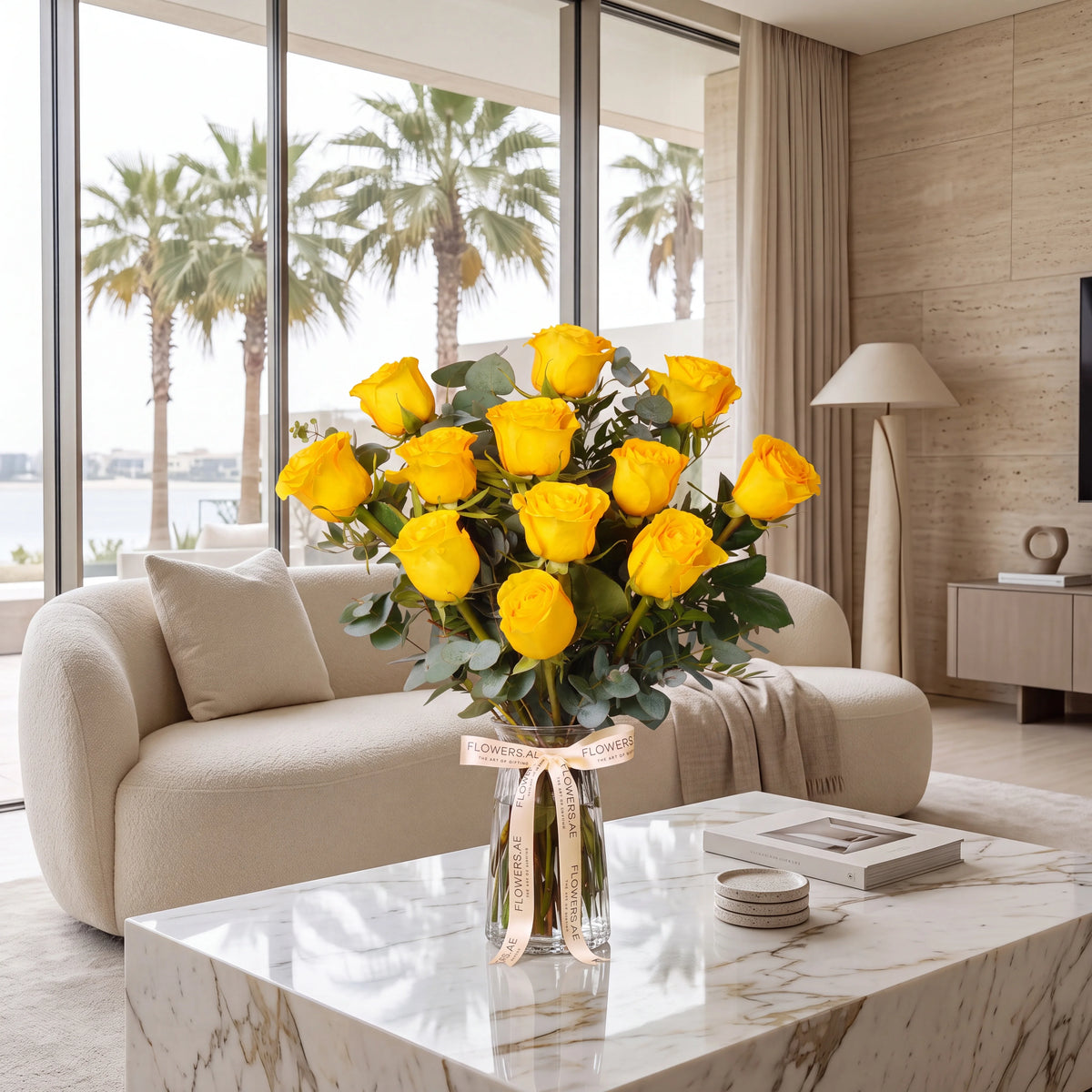 12 Yellow Roses Vase