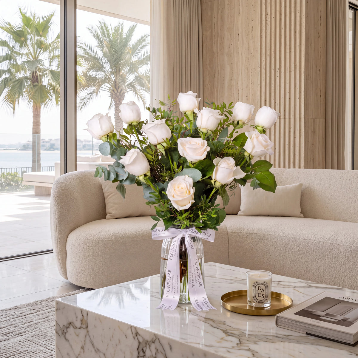 12 White Roses Vase