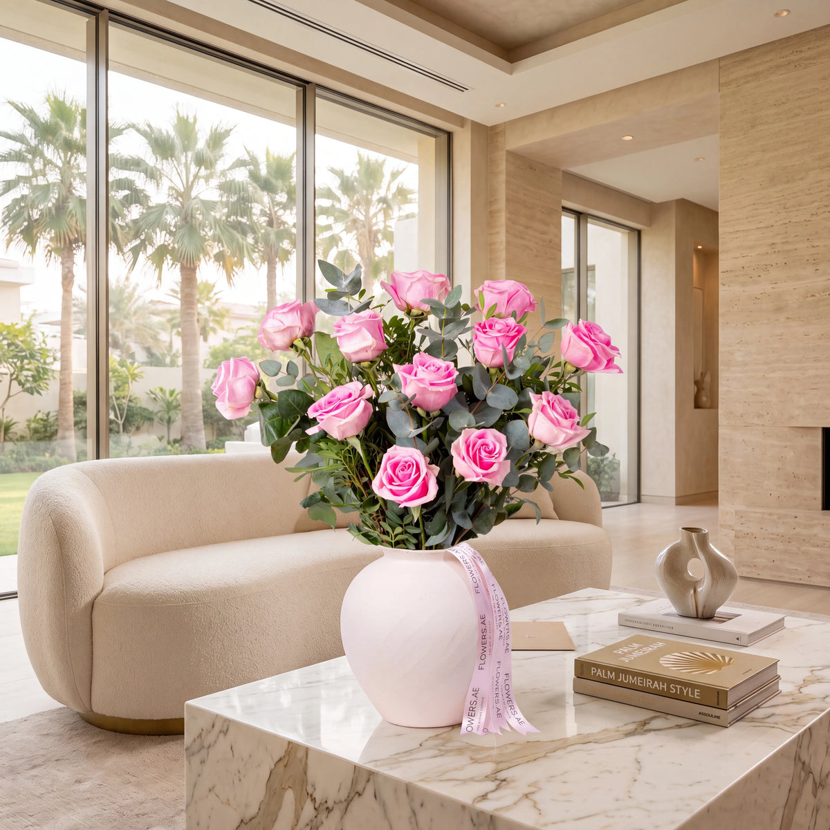 12 Pink Roses Vase