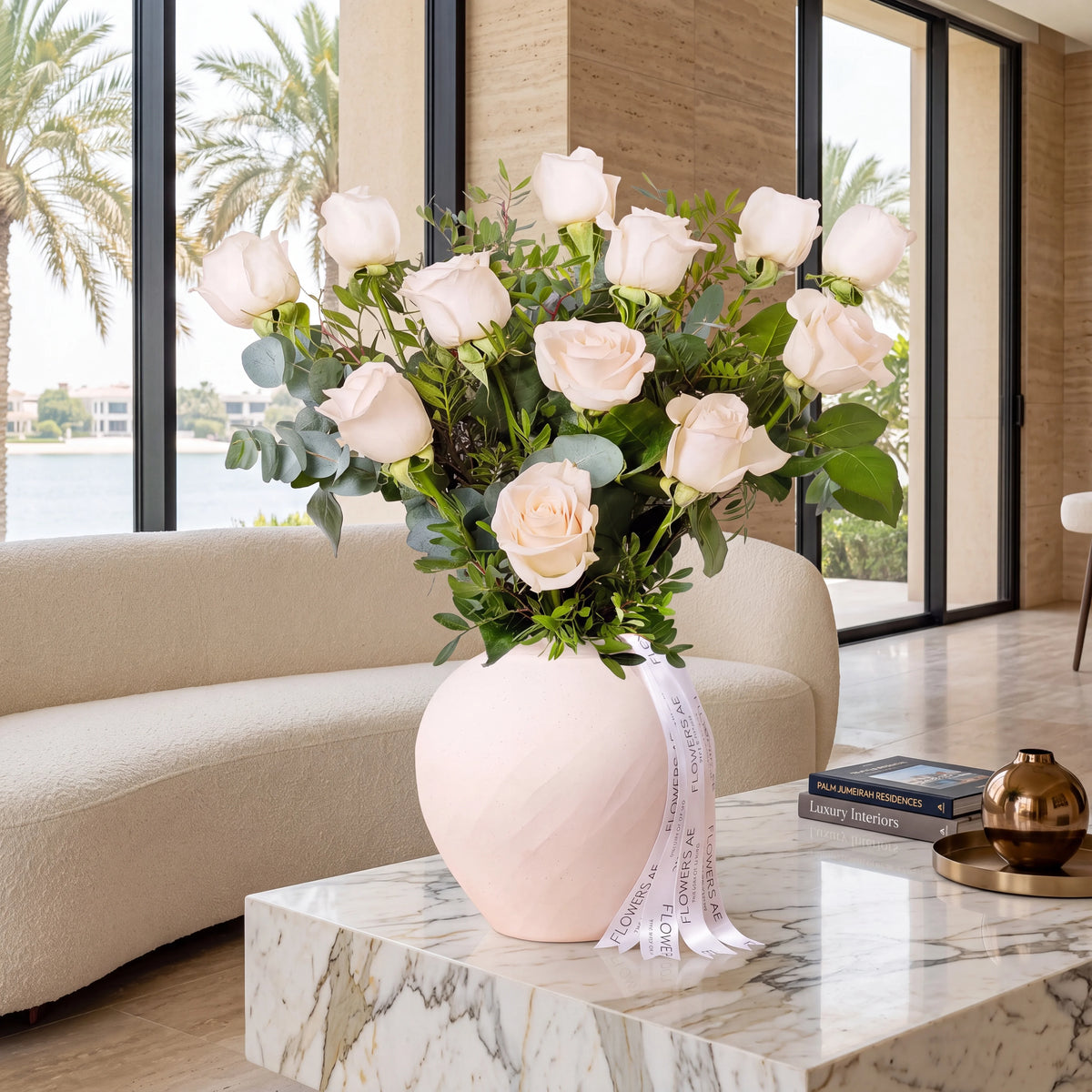 12 White Roses Vase