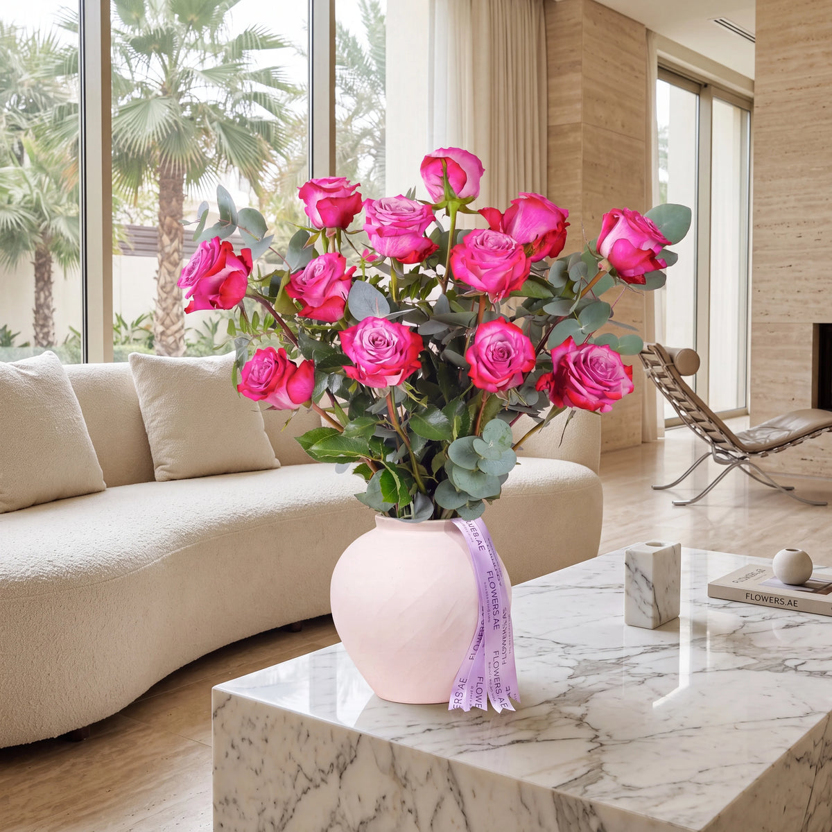12 Purple Roses Vase