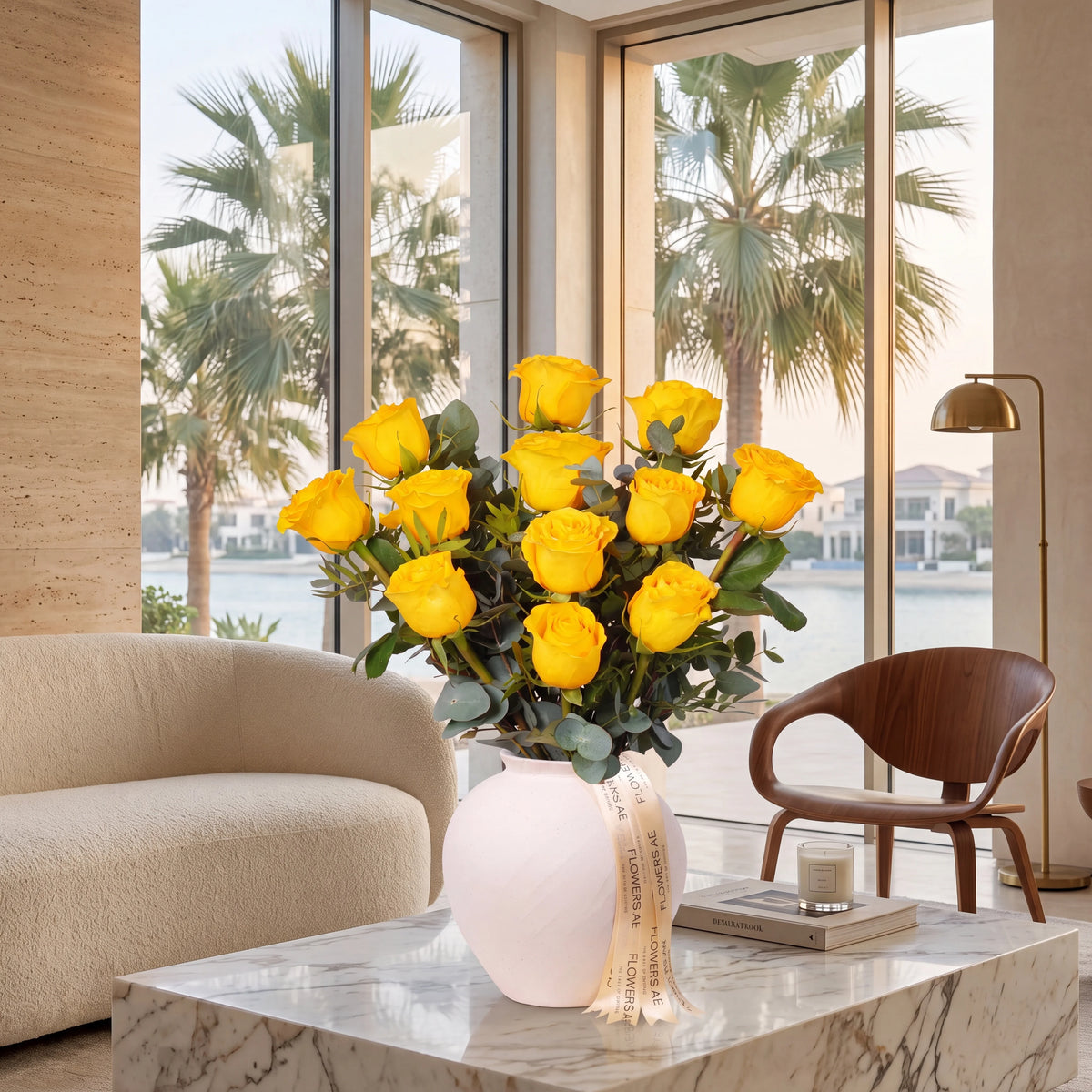 12 Yellow Roses Vase