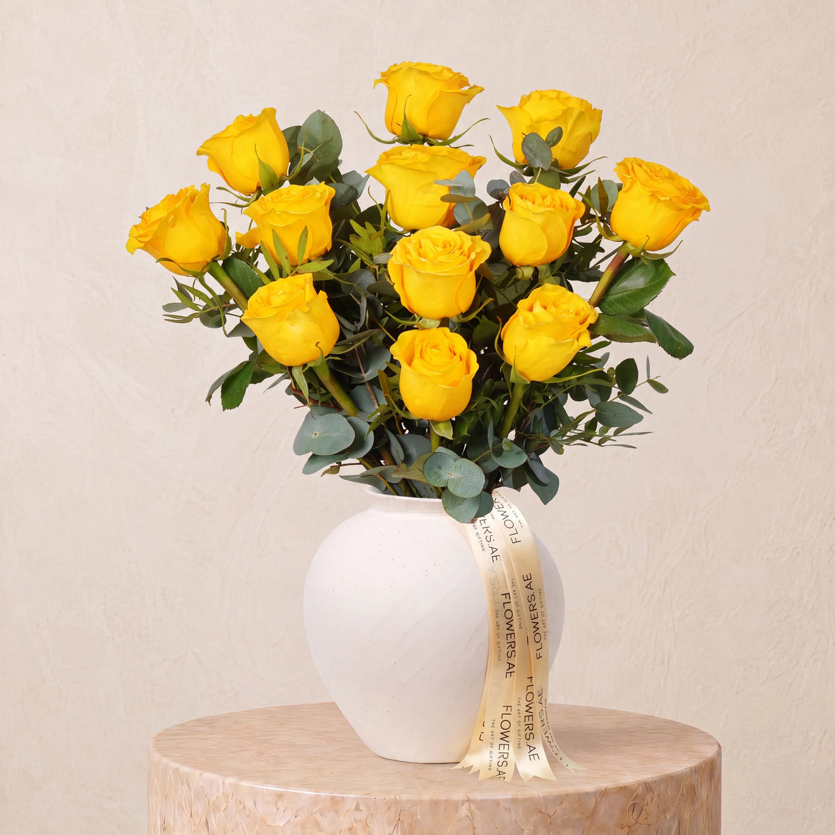 12 Yellow Roses Vase