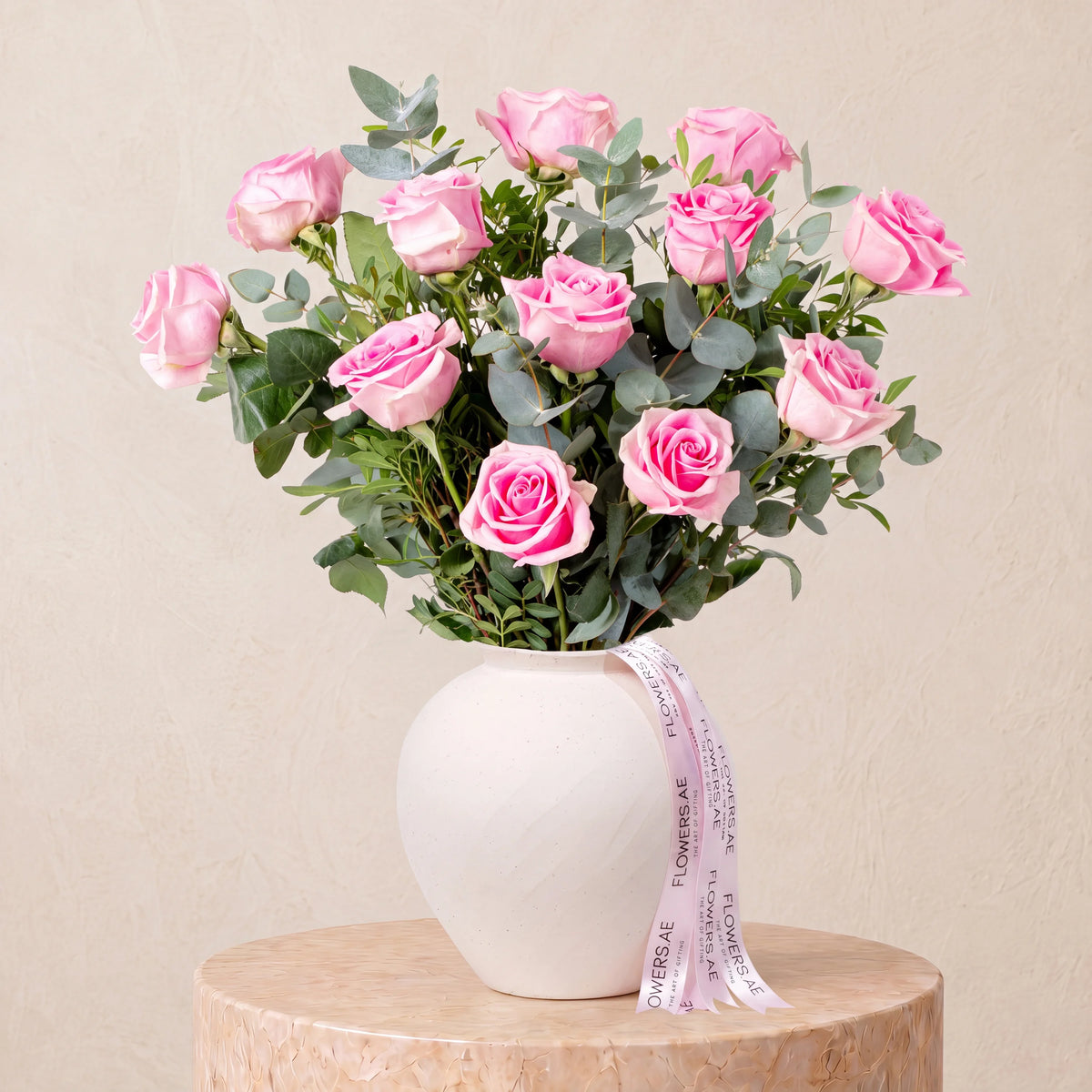 12 Pink Roses Vase