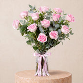 12 Pink Roses Vase